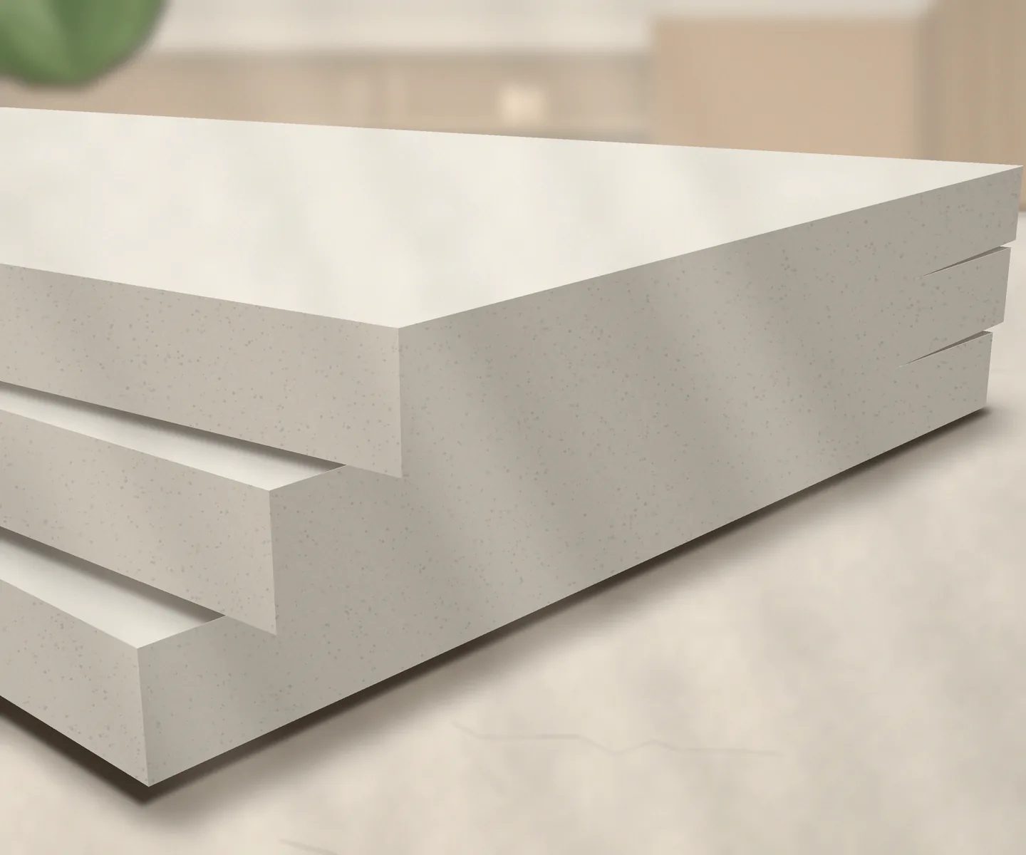 Close view of stacked sheet corners showing the dense, fine-celled PVC core