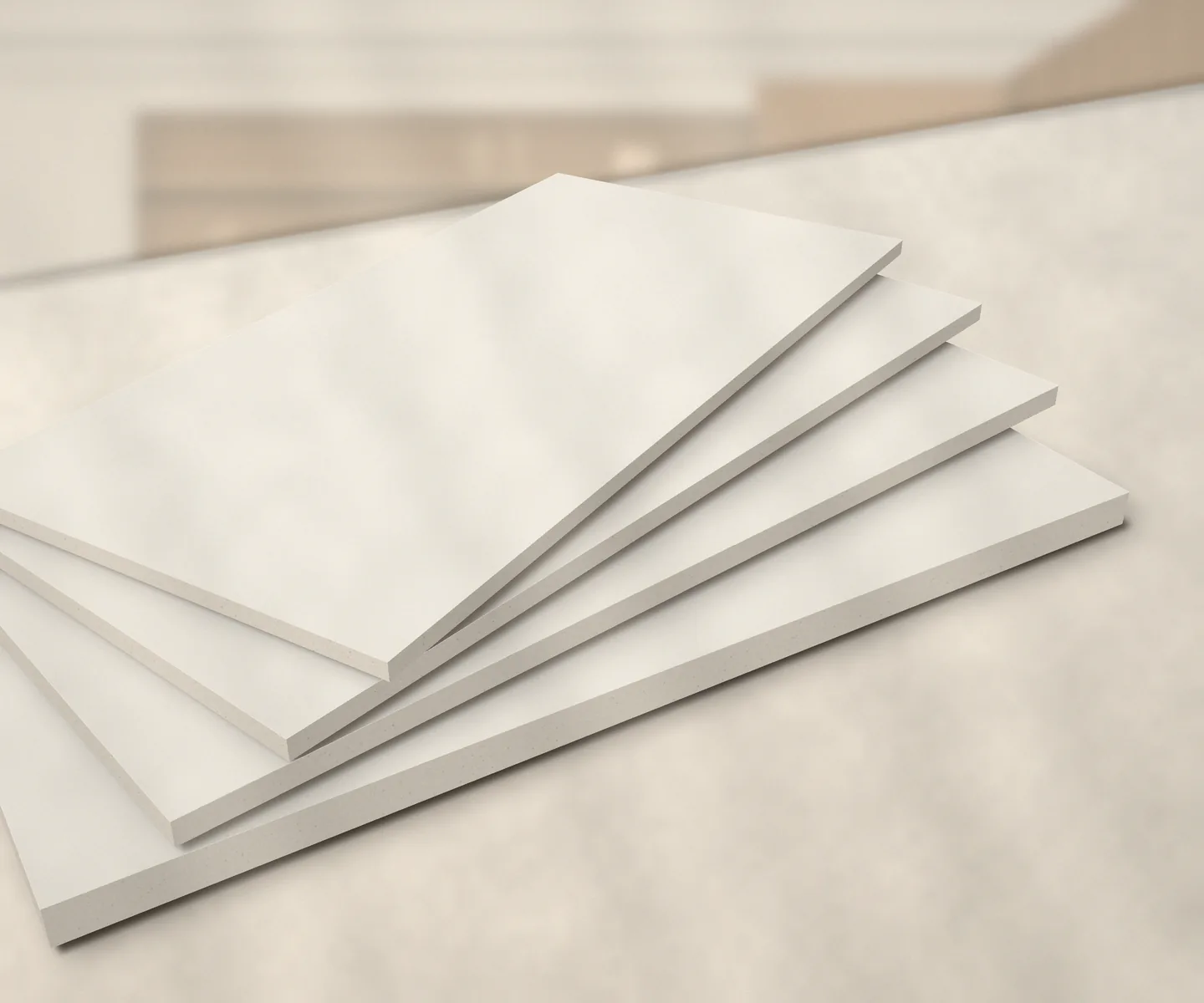 Four sheets fanned out: 12, 8, 7 and 6 mm thicknesses